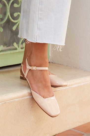 Linzi Nude Tai Open Back Square Toe Loafers With Ankle Strap