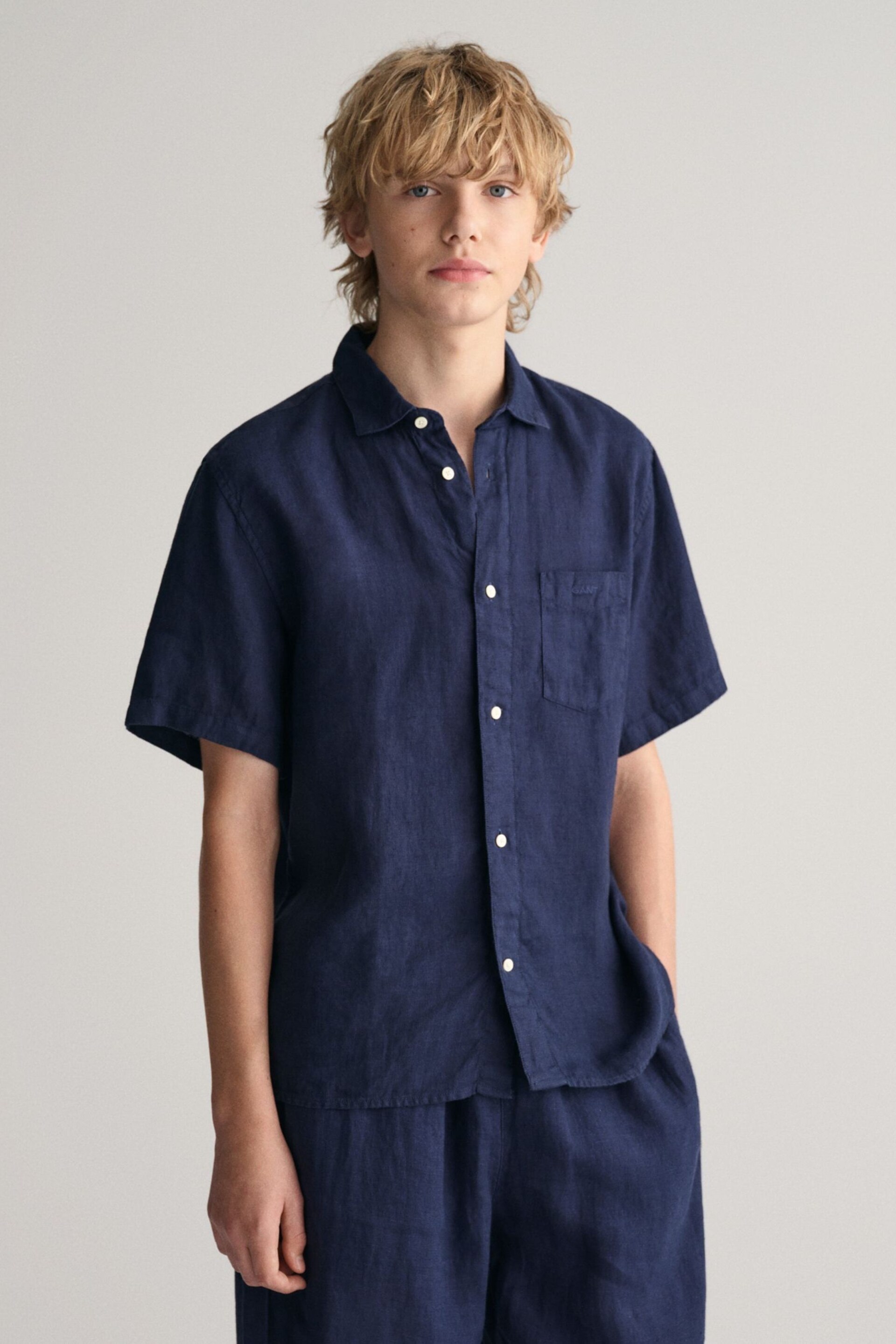 GANT Blue Boys Linen Short Sleeve Shirt - Image 1 of 6