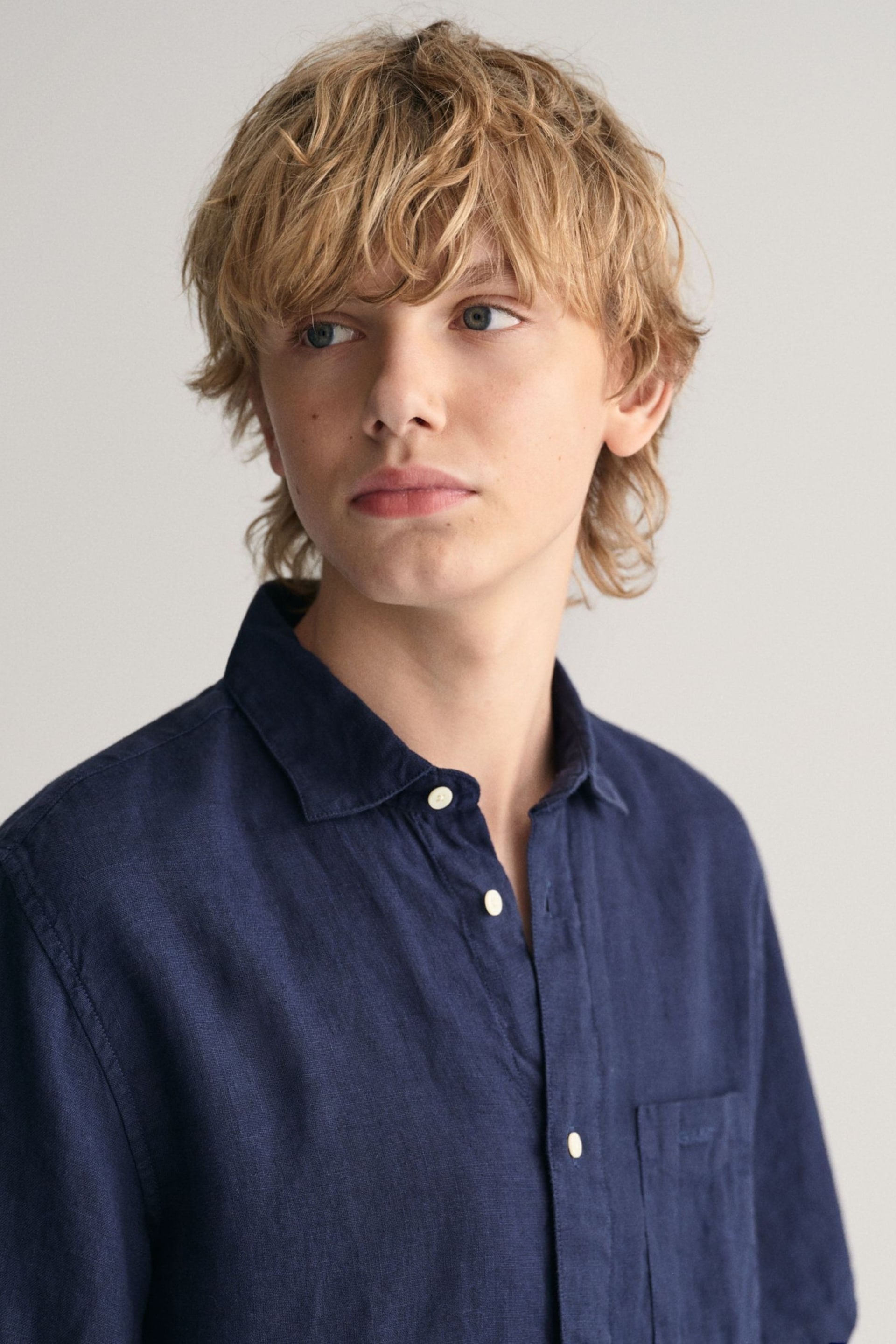 GANT Blue Boys Linen Short Sleeve Shirt - Image 4 of 6