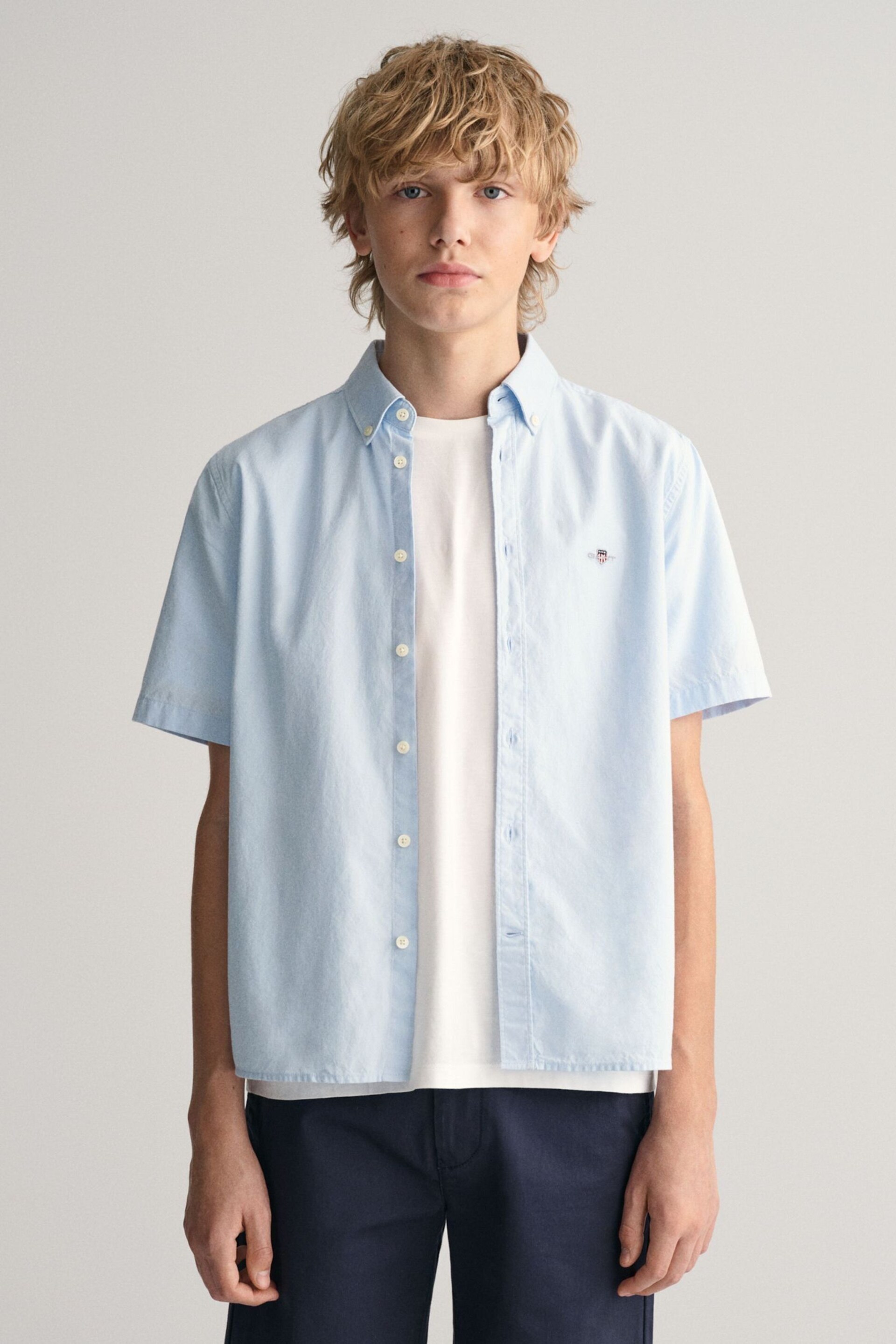 GANT Blue Boys Oxford Short Sleeve Shirt - Image 1 of 6