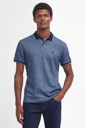 Barbour® Navy Powburn Jacquard Jersey Polo Shirt