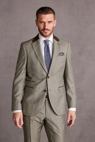 Taupe Slim Fit Signature Alfred Brown Wool Suit Jacket