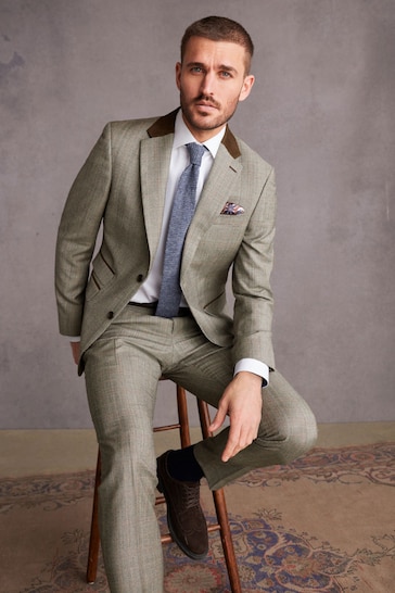 Taupe Slim Fit Signature Alfred Brown Wool Suit Jacket