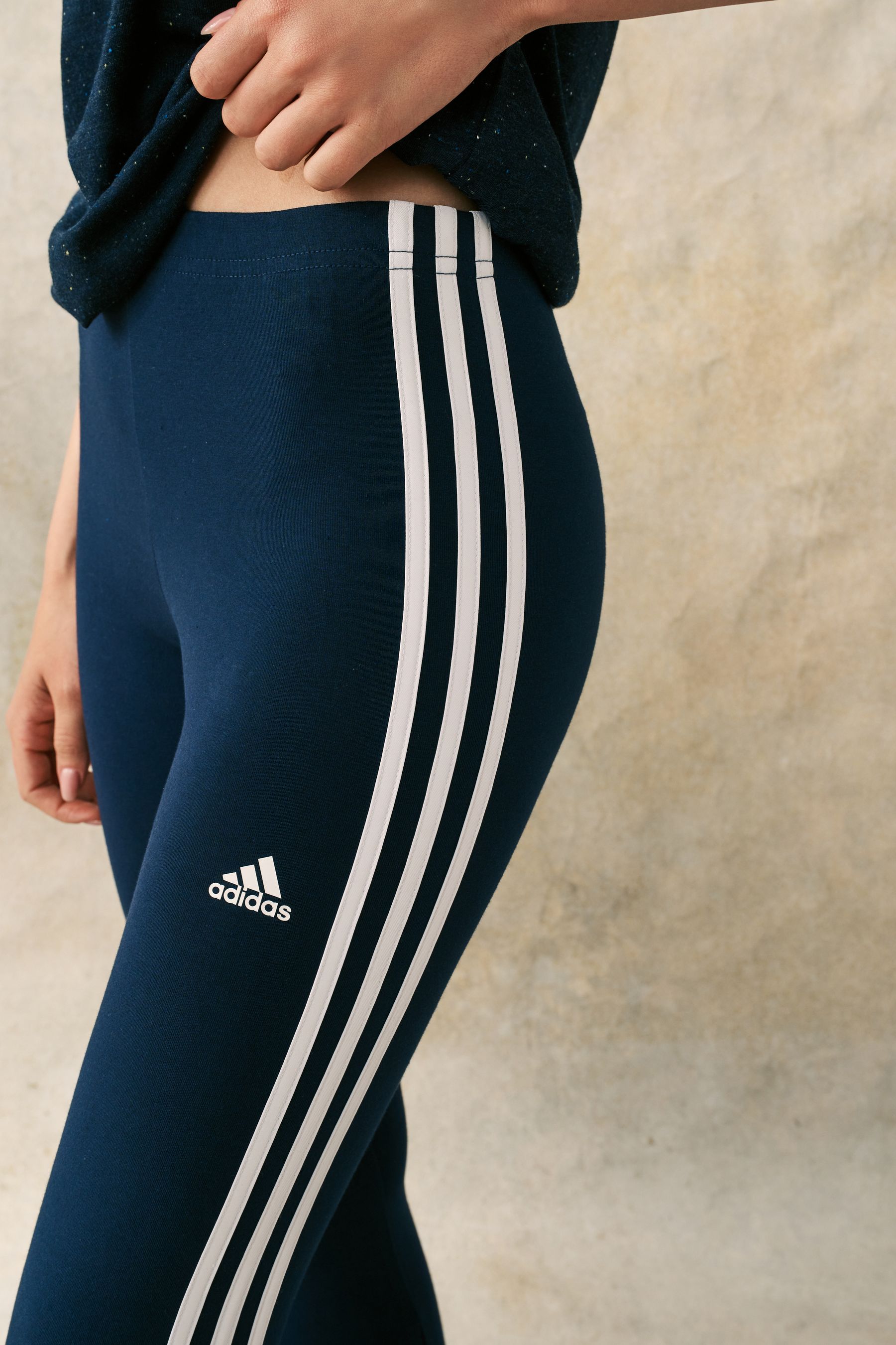 Navy blue 3 stripe adidas leggings deals