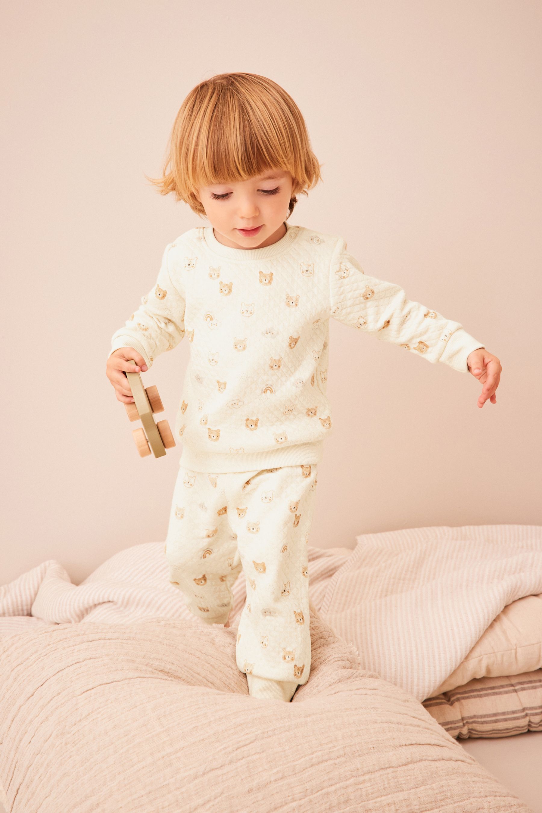 Buy Cream Teddy Bear Quilted Pyjamas 9mths 6yrs from Next Luxembourg