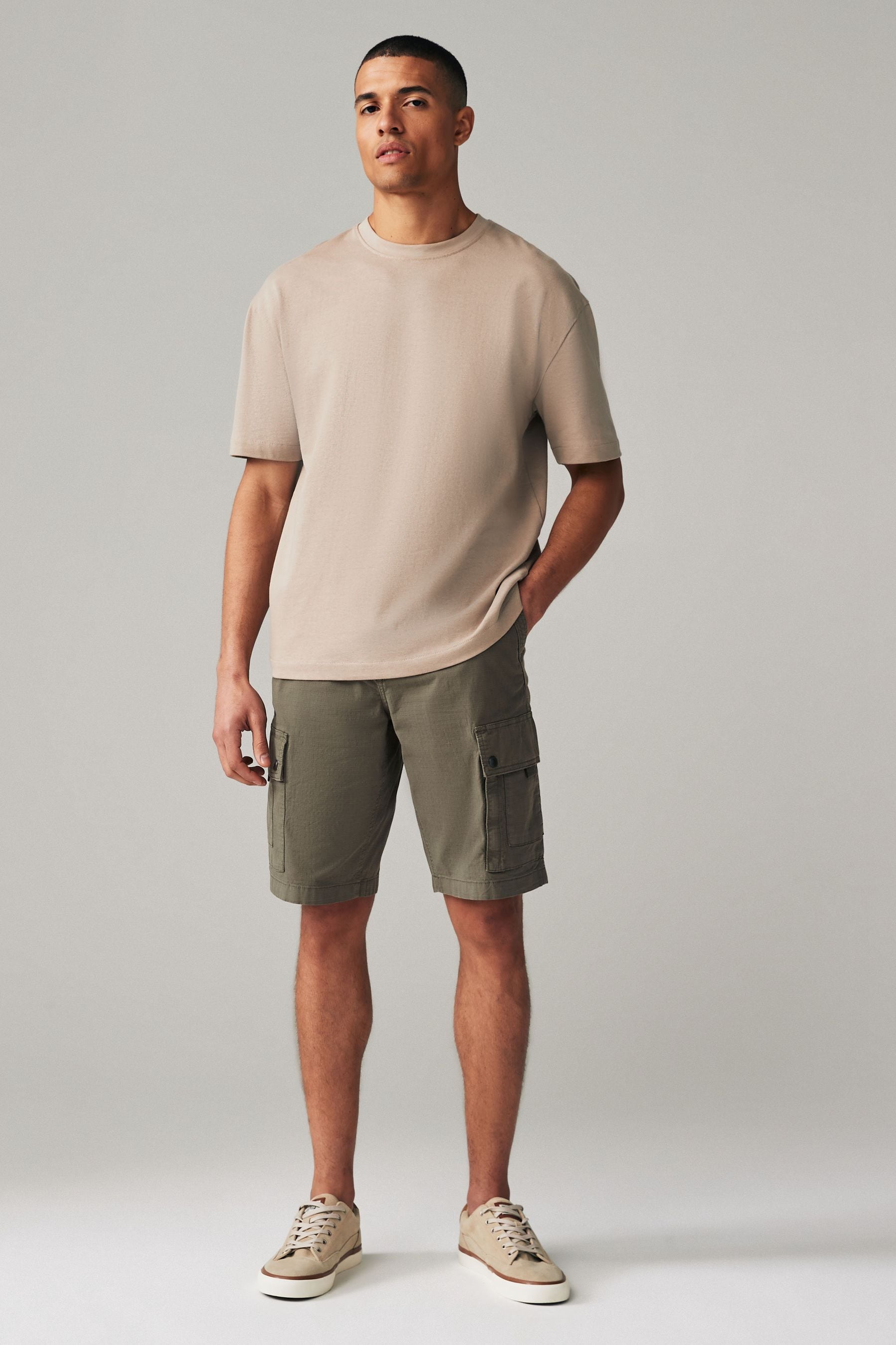 Khaki Green Belted Cargo Shorts