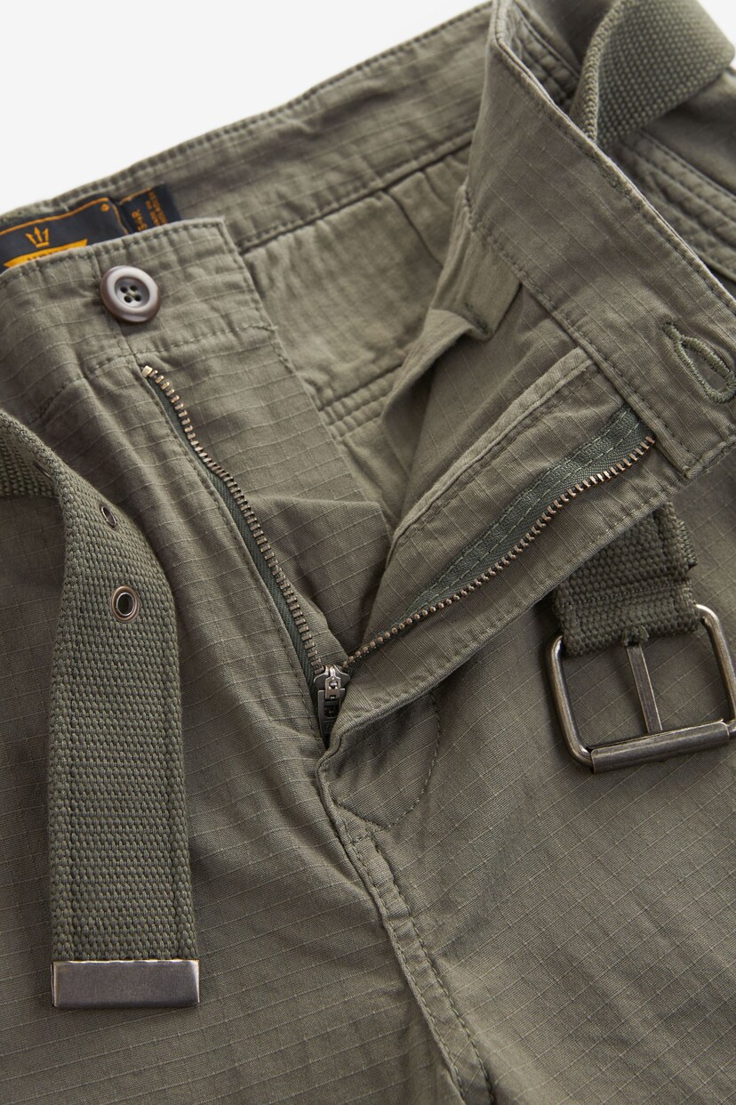 Khaki Green Belted Cargo Shorts - Image 6 of 10