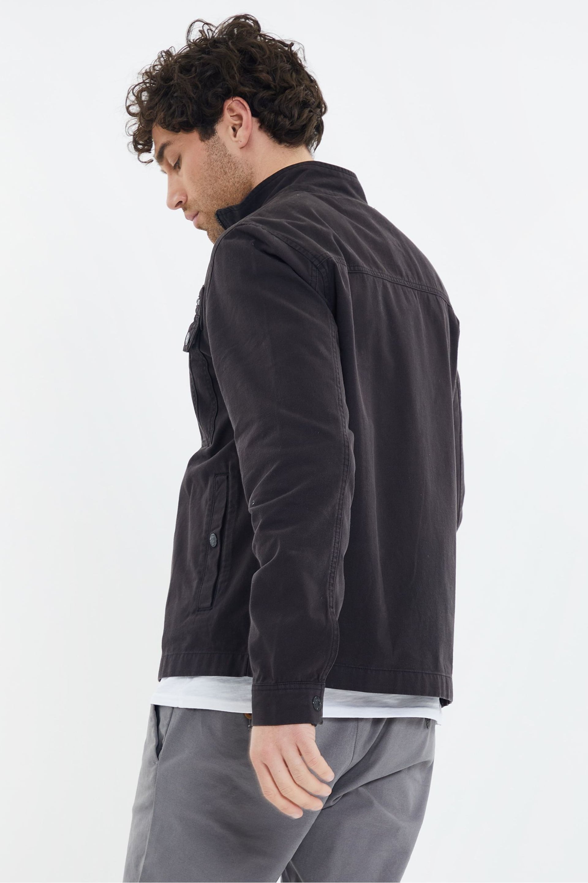 Threadbare Black Cotton Funnel Neck Lightweight Shacket - Image 3 of 4