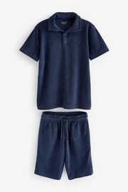 Navy Blue Towelling Short Sleeve Shirt and Shorts Set (3-16yrs) - Image 1 of 3