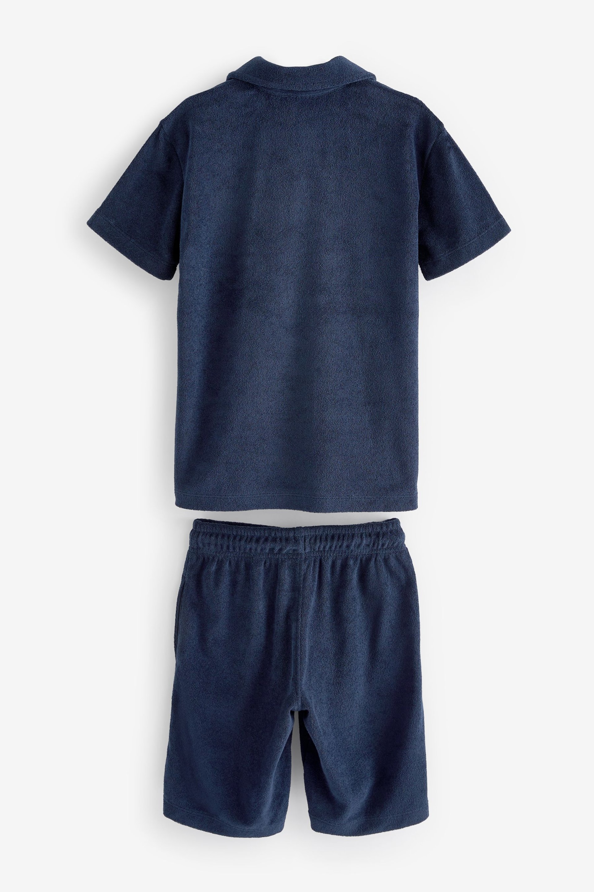 Navy Blue Towelling Short Sleeve Shirt and Shorts Set (3-16yrs) - Image 2 of 3