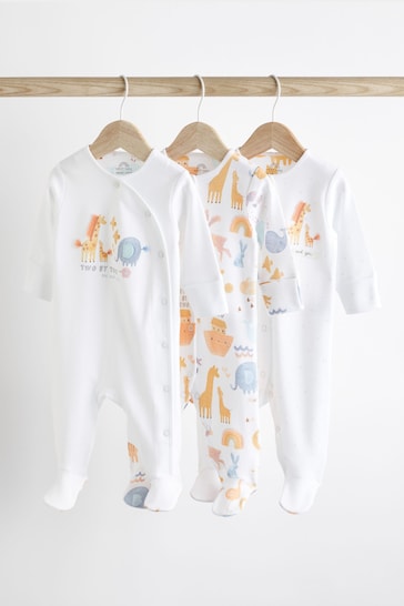 White Animals Delicate Appliqué Baby Sleepsuits 3 Pack (0-2yrs)