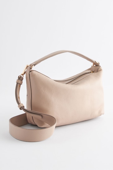 Mid Mink Brown Leather Zip Cross-Body Bag