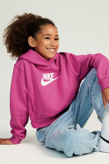 Nike Fushsia Pink Club Fleece Cropped Hoodie