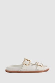 Reiss White Ezra Leather Raffia Sliders - Image 1 of 4