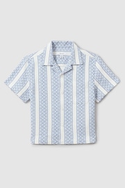 Reiss Blue/White Kesh Junior Herringbone Cuban Collar Shirt - Image 2 of 5