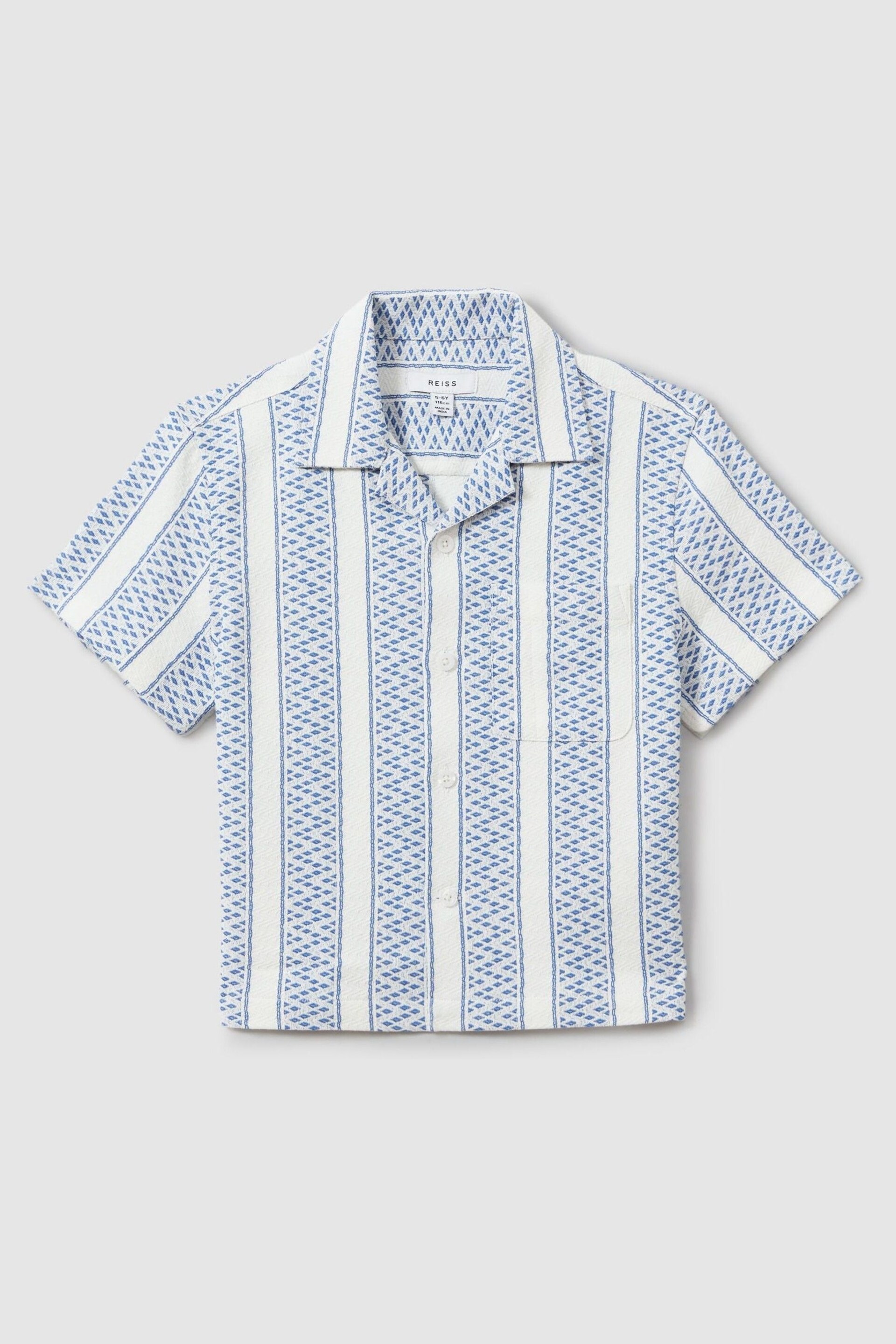 Reiss Blue/White Kesh Junior Herringbone Cuban Collar Shirt - Image 2 of 5