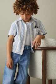 Reiss Blue/White Kesh Junior Herringbone Cuban Collar Shirt - Image 3 of 5