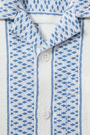 Reiss Blue/White Kesh Junior Herringbone Cuban Collar Shirt - Image 5 of 5