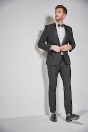 Dark Black Skinny Fit Tuxedo Suit Trousers with Tape Detail - Image 2 of 7