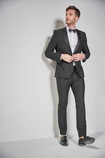 Black with Tape Detail Skinny Fit Tuxedo Suit Trousers