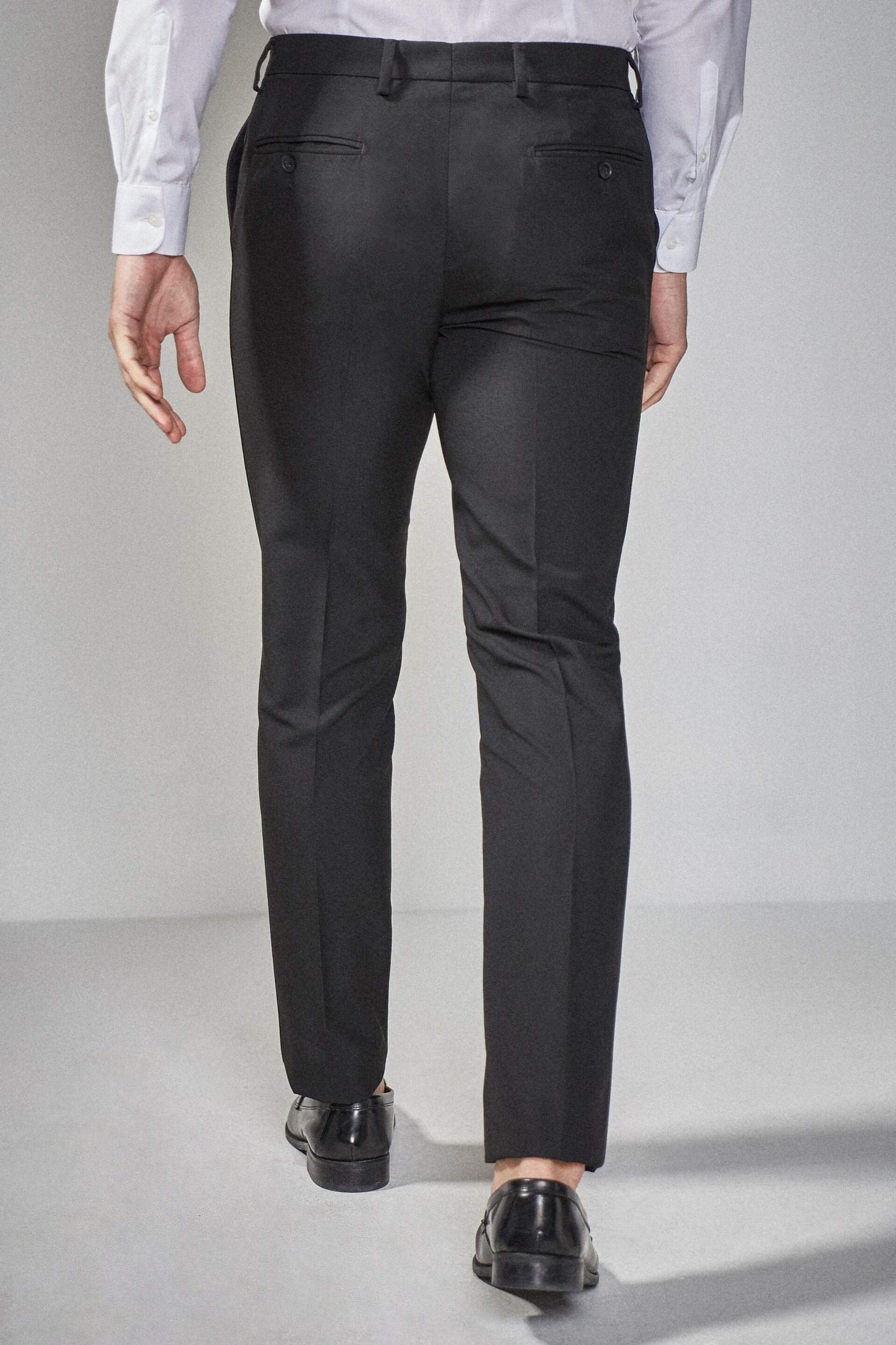 Dark Black Skinny Fit Tuxedo Suit Trousers with Tape Detail - Image 4 of 7