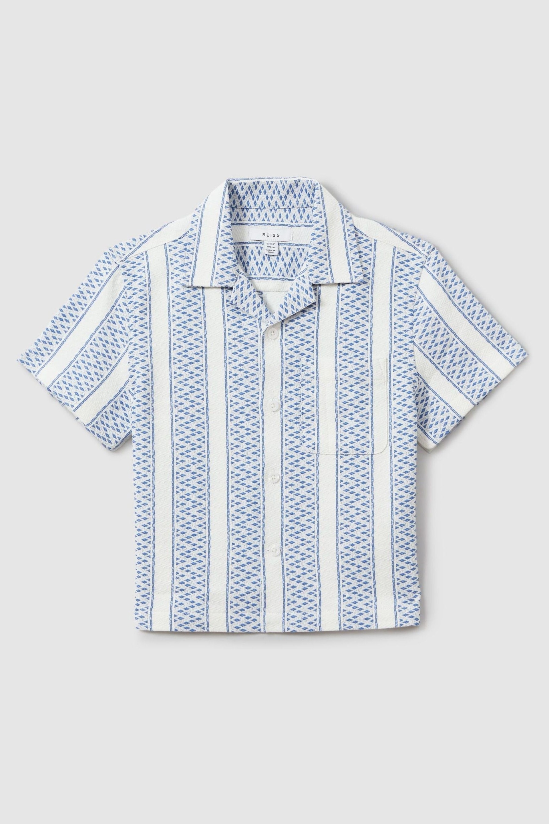 Reiss Blue/White Kesh Senior Herringbone Cuban Collar Shirt - Image 2 of 5
