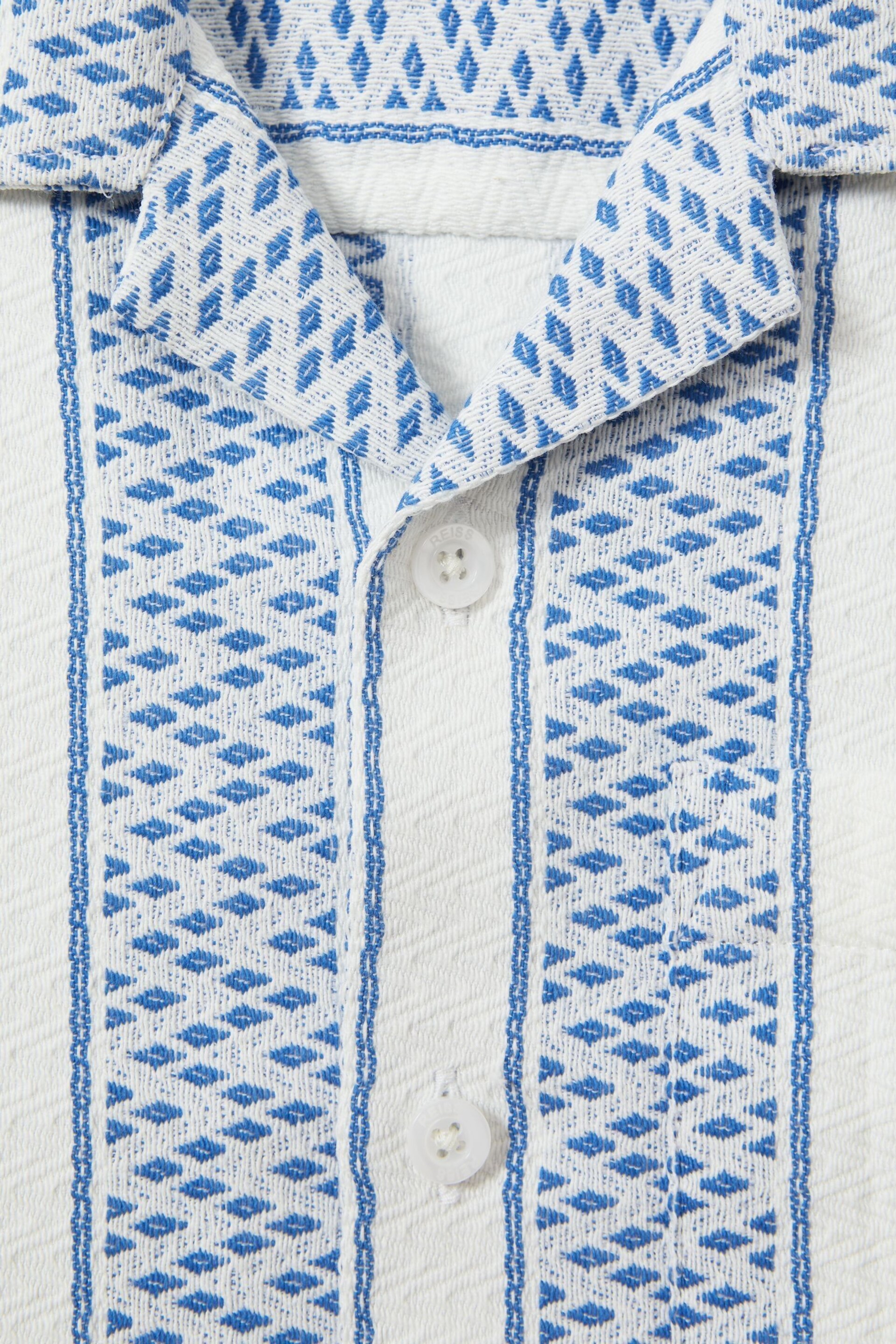 Reiss Blue/White Kesh Senior Herringbone Cuban Collar Shirt - Image 5 of 5