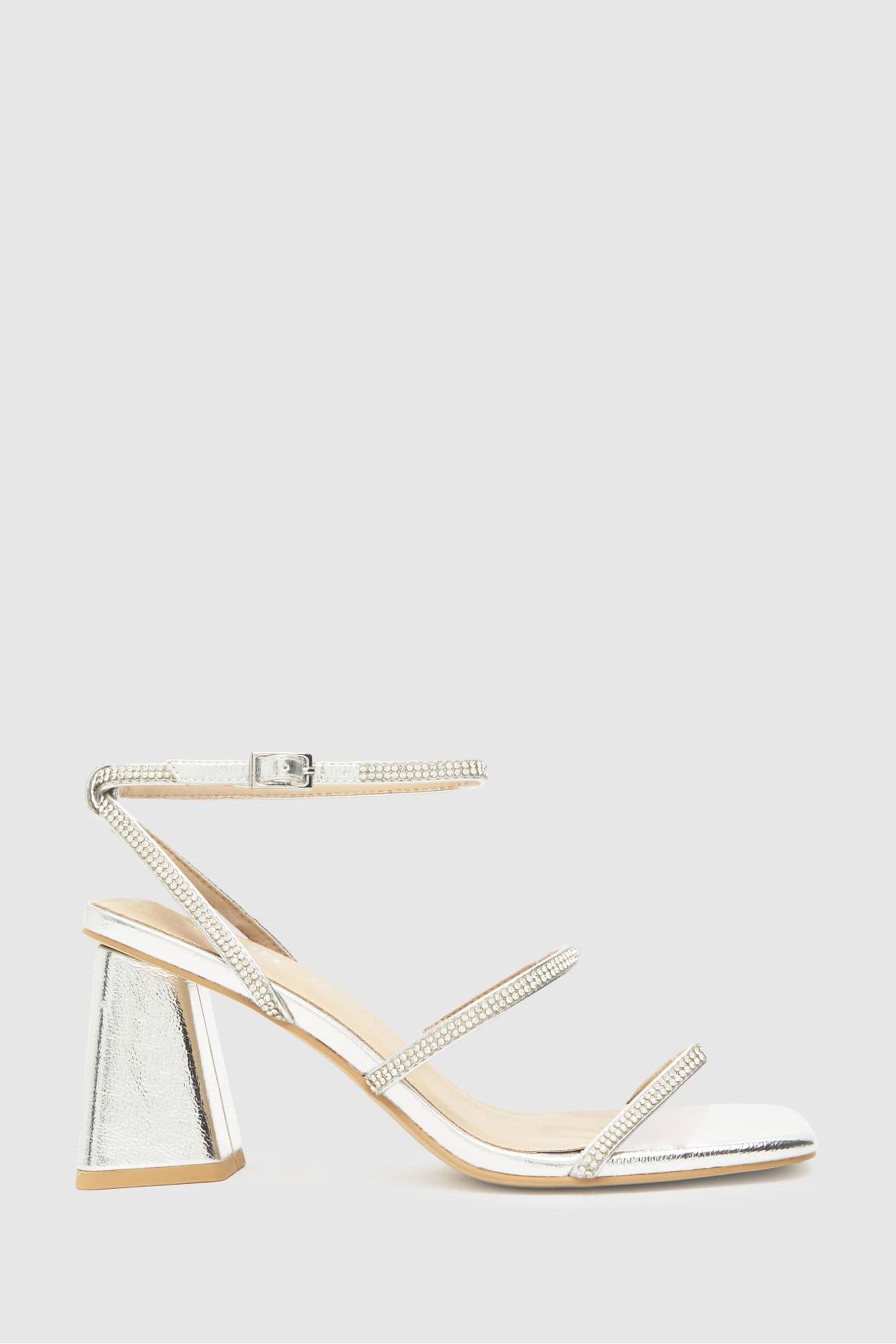 Buy Schuh Silver Samantha Embellished Block Heels from the Next UK