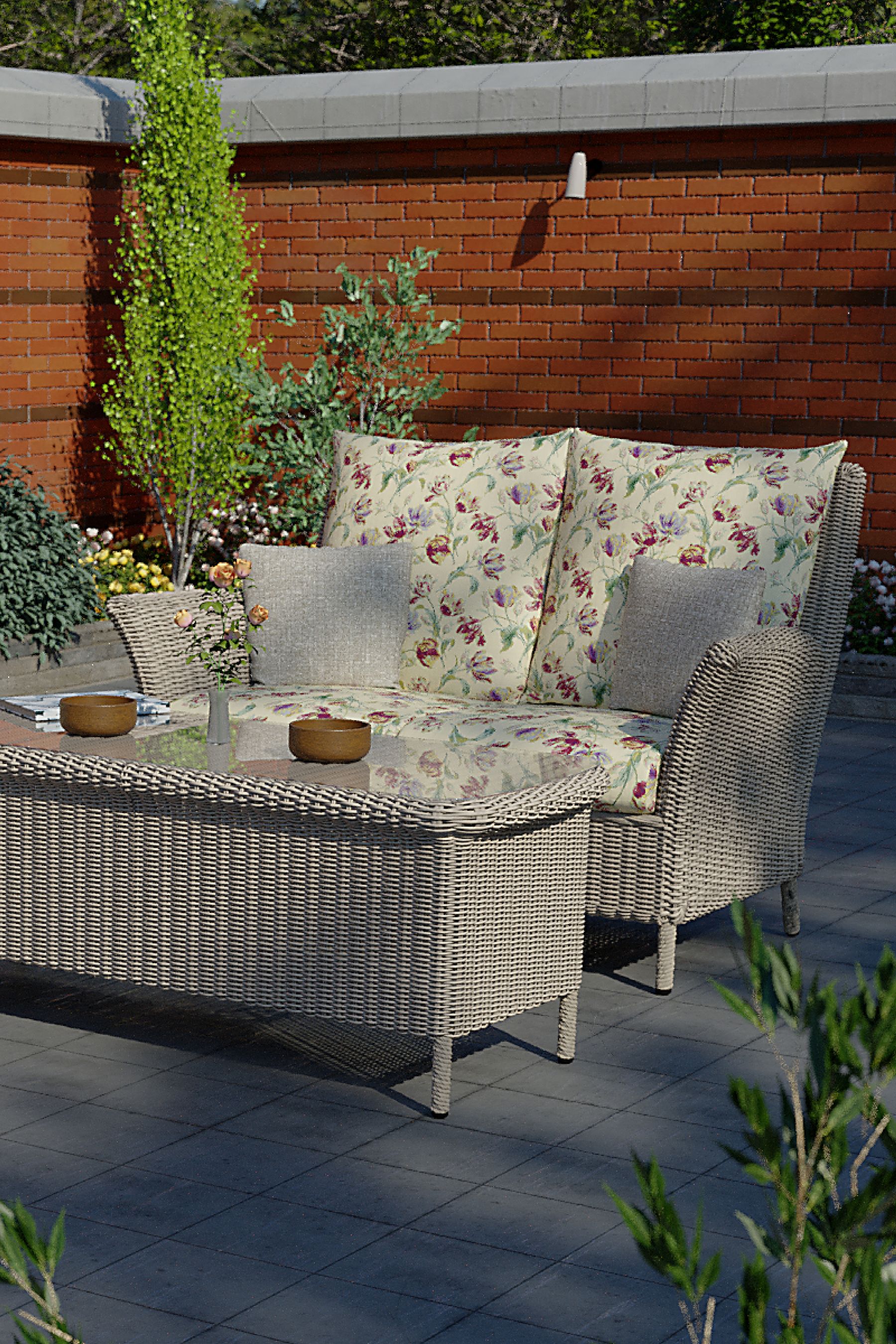 Laura Ashley Cranberry Red Garden Wilton Lounging Sofa in Gosford Cranberry Cushions