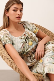 White Palm Tree Print Off Shoulder Summer Dress - Image 3 of 6