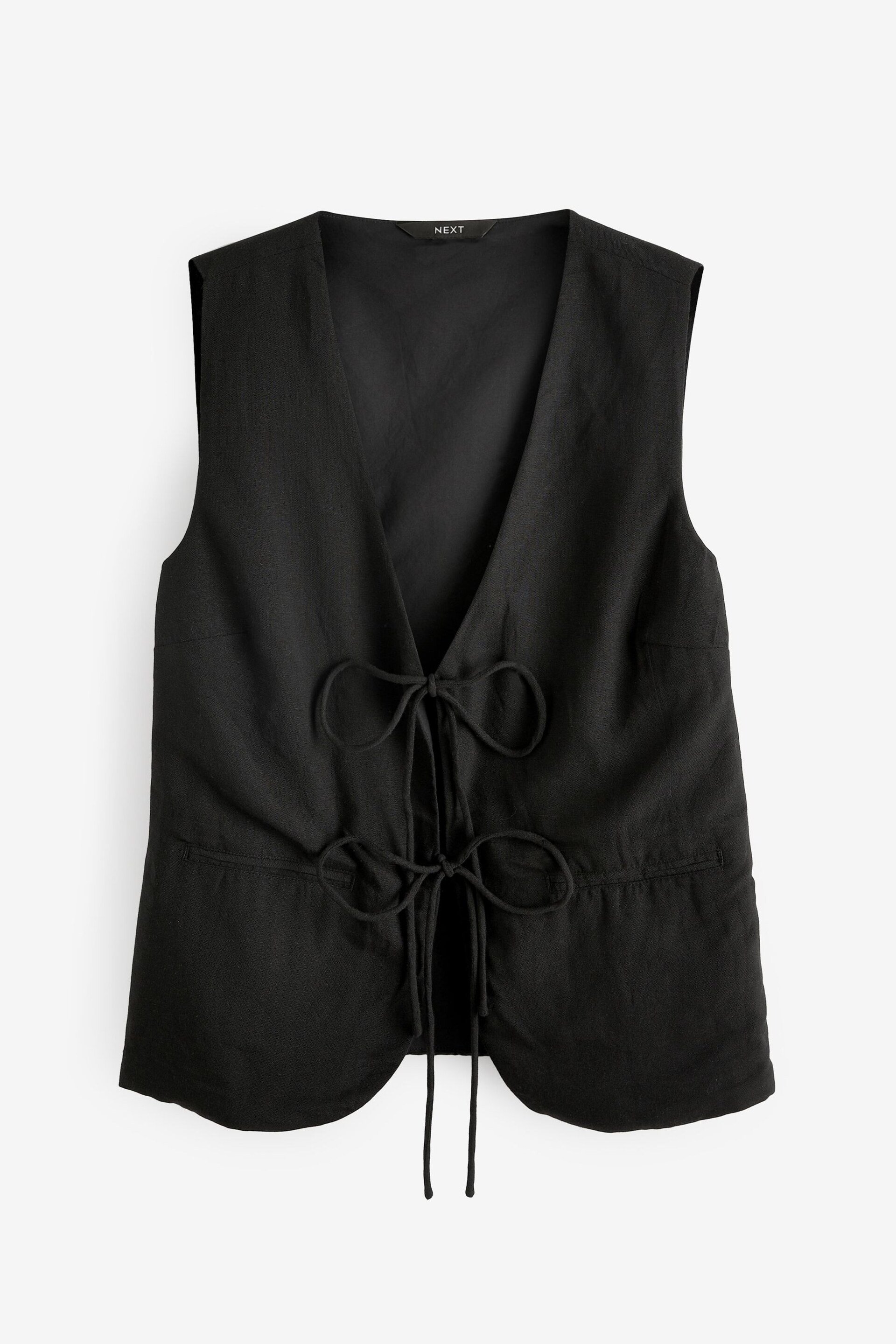Black Linen Blend Tie Front Waistcoat - Image 5 of 6