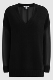 Reiss Black Shelly Hybrid Knit and Sheer V-Neck Jumper - Image 2 of 6