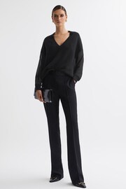 Reiss Black Shelly Hybrid Knit and Sheer V-Neck Jumper - Image 3 of 6