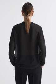 Reiss Black Shelly Hybrid Knit and Sheer V-Neck Jumper - Image 5 of 6