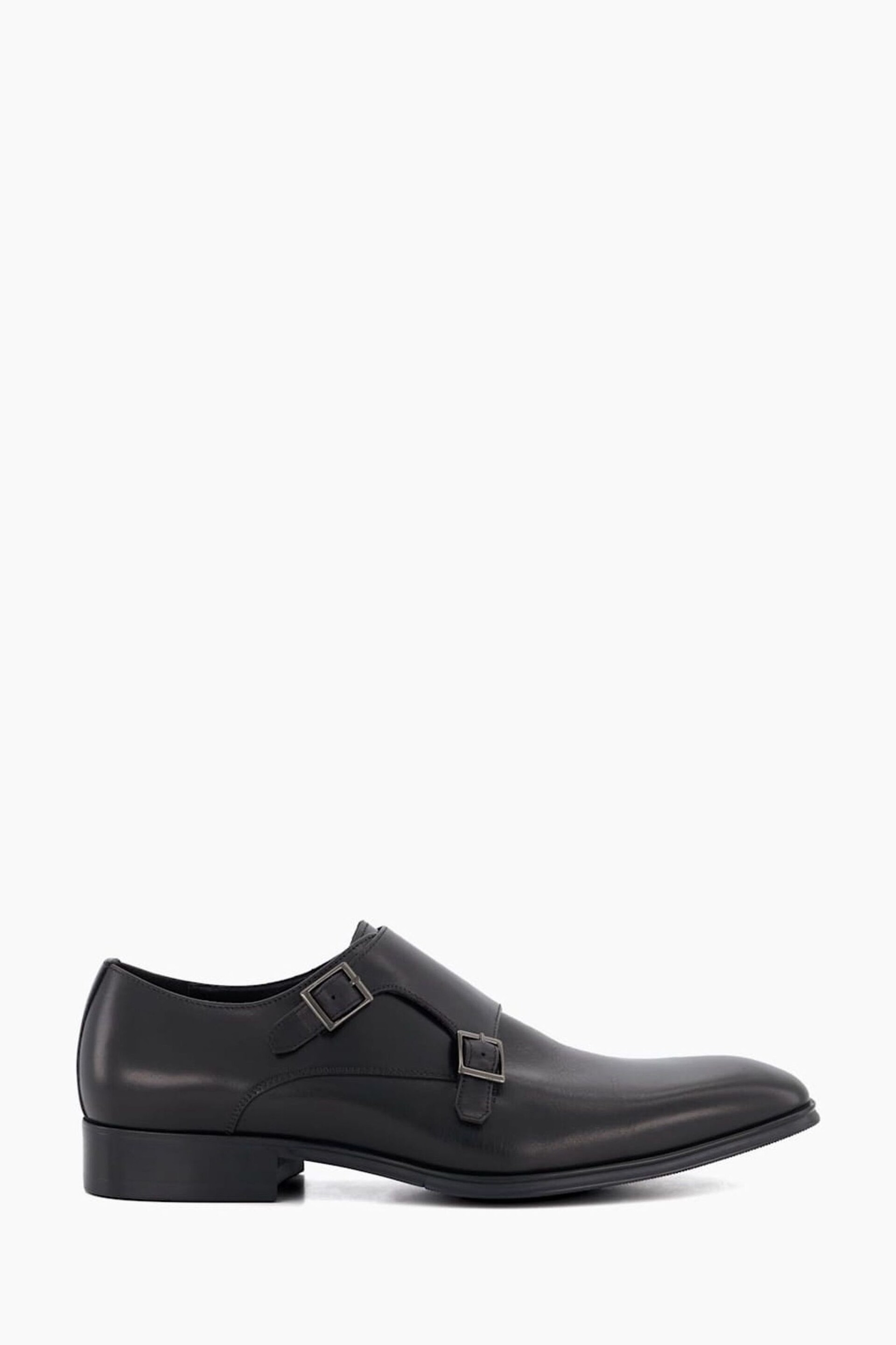 Dune London Black Situation Plain Toe Double Monk Shoes - Image 1 of 5