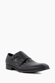 Dune London Black Situation Plain Toe Double Monk Shoes - Image 3 of 5