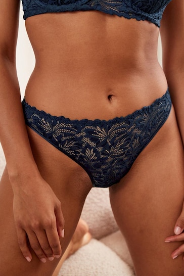 Navy Blue High Leg Comfort Lace Knickers