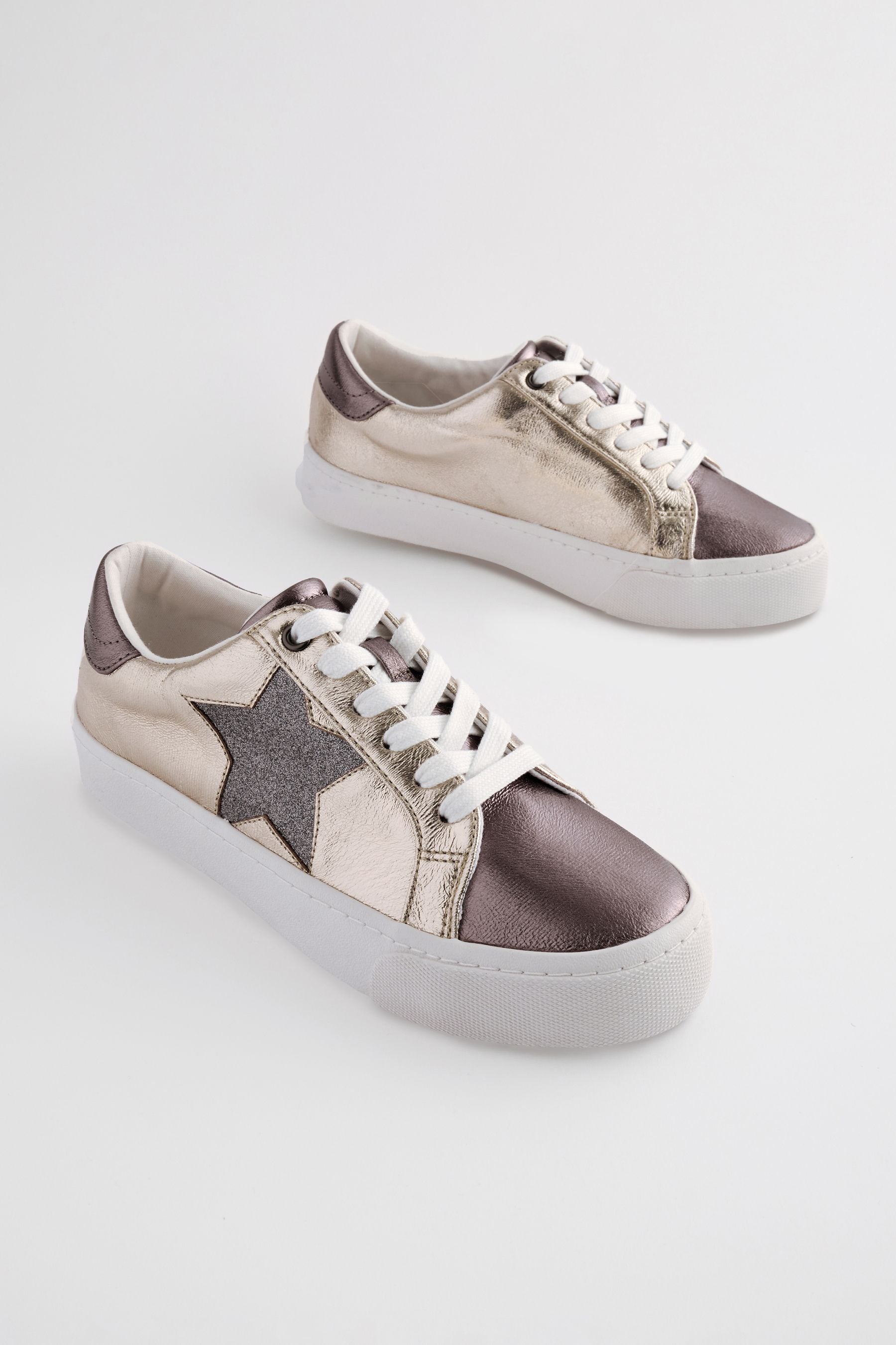 Metallic Forever Comfort Patent Chunky Star Lace Up Trainers
