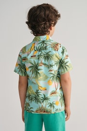 GANT Boys Green Palm Print Cotton Short Sleeve Shirt - Image 2 of 6