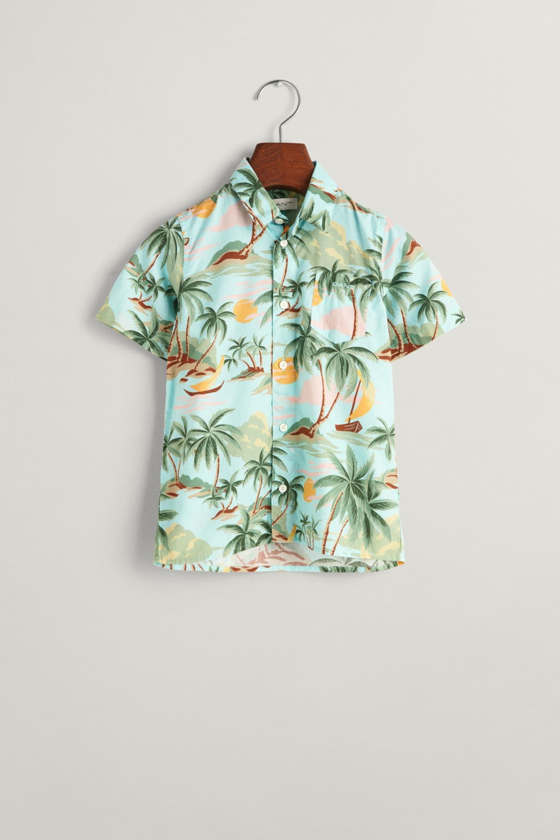 GANT Boys Green Palm Print Cotton Short Sleeve Shirt - Image 6 of 6