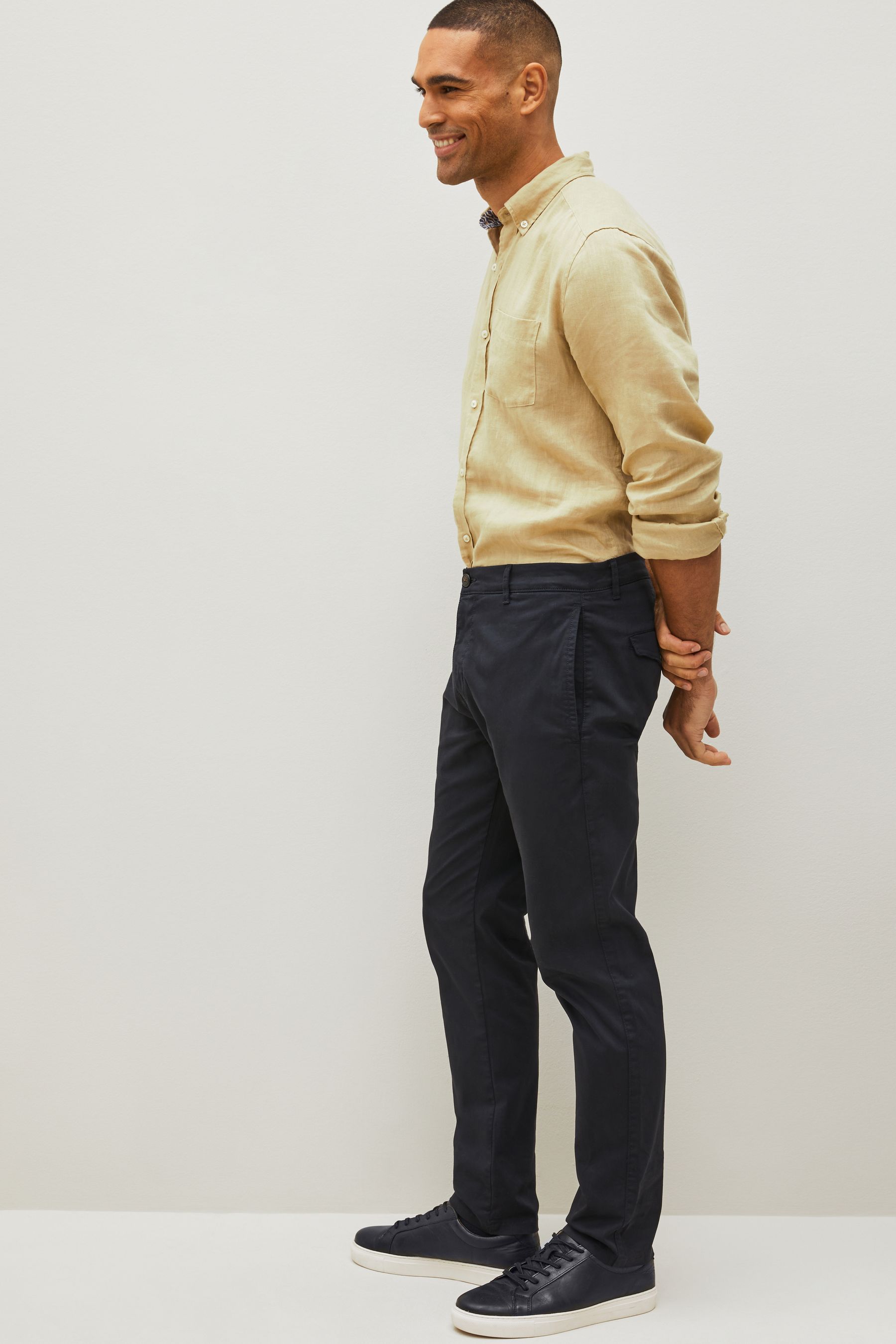 Navy Blue Slim Fit Premium Laundered Stretch Chinos Trousers