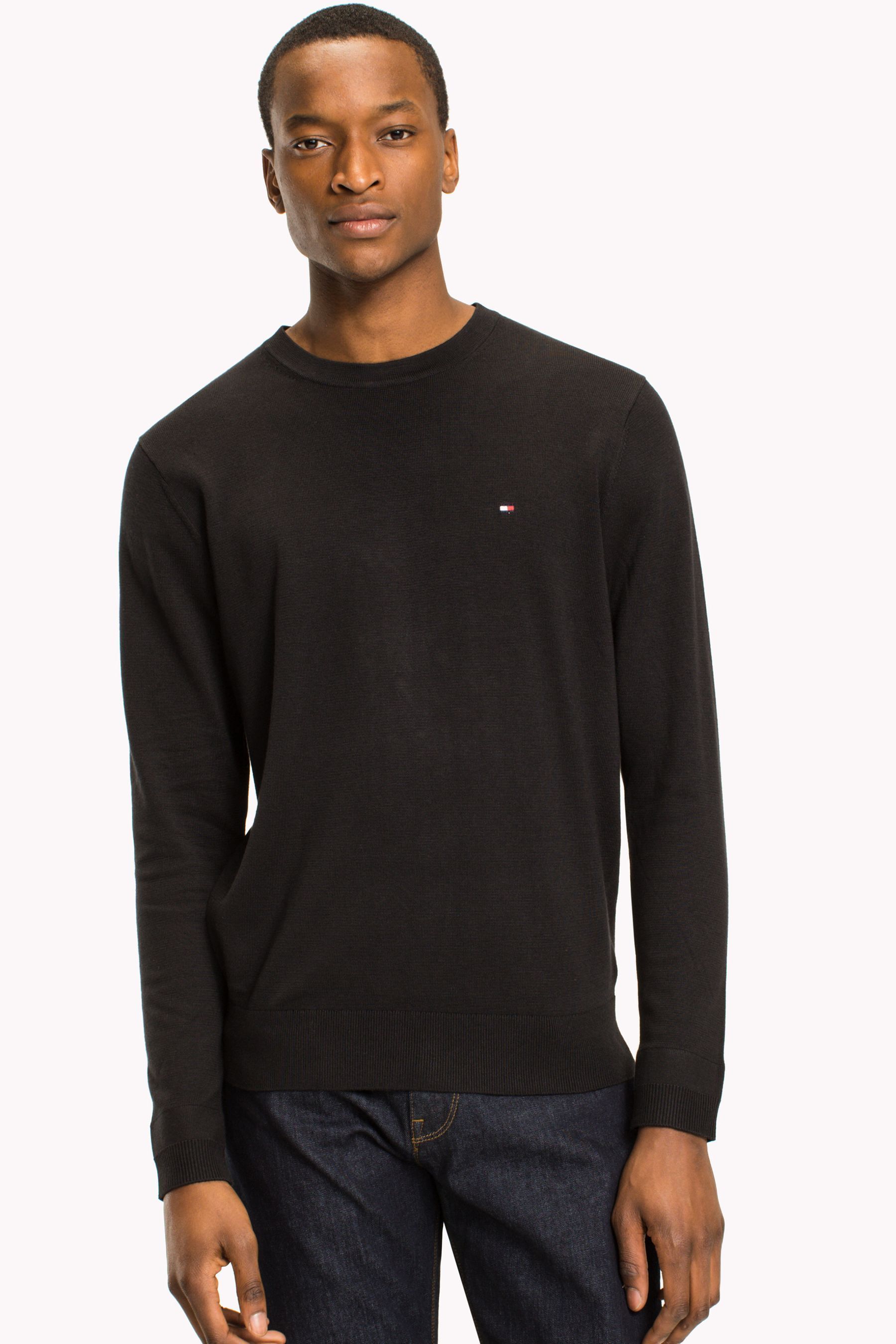 Buy Tommy Hilfiger Black Core Cotton Silk Crew Neck Sweater from Next Luxembourg