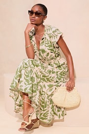 Lipsy Green Short Sleeve Tiered Printed Summer Midi Dress - Image 3 of 4