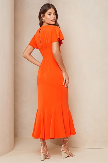 Lipsy Orange Flutter Sleeve Underbust Midi Dress