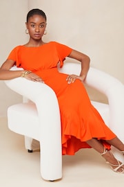 Lipsy Orange Flutter Sleeve Underbust Midi Dress - Image 3 of 4