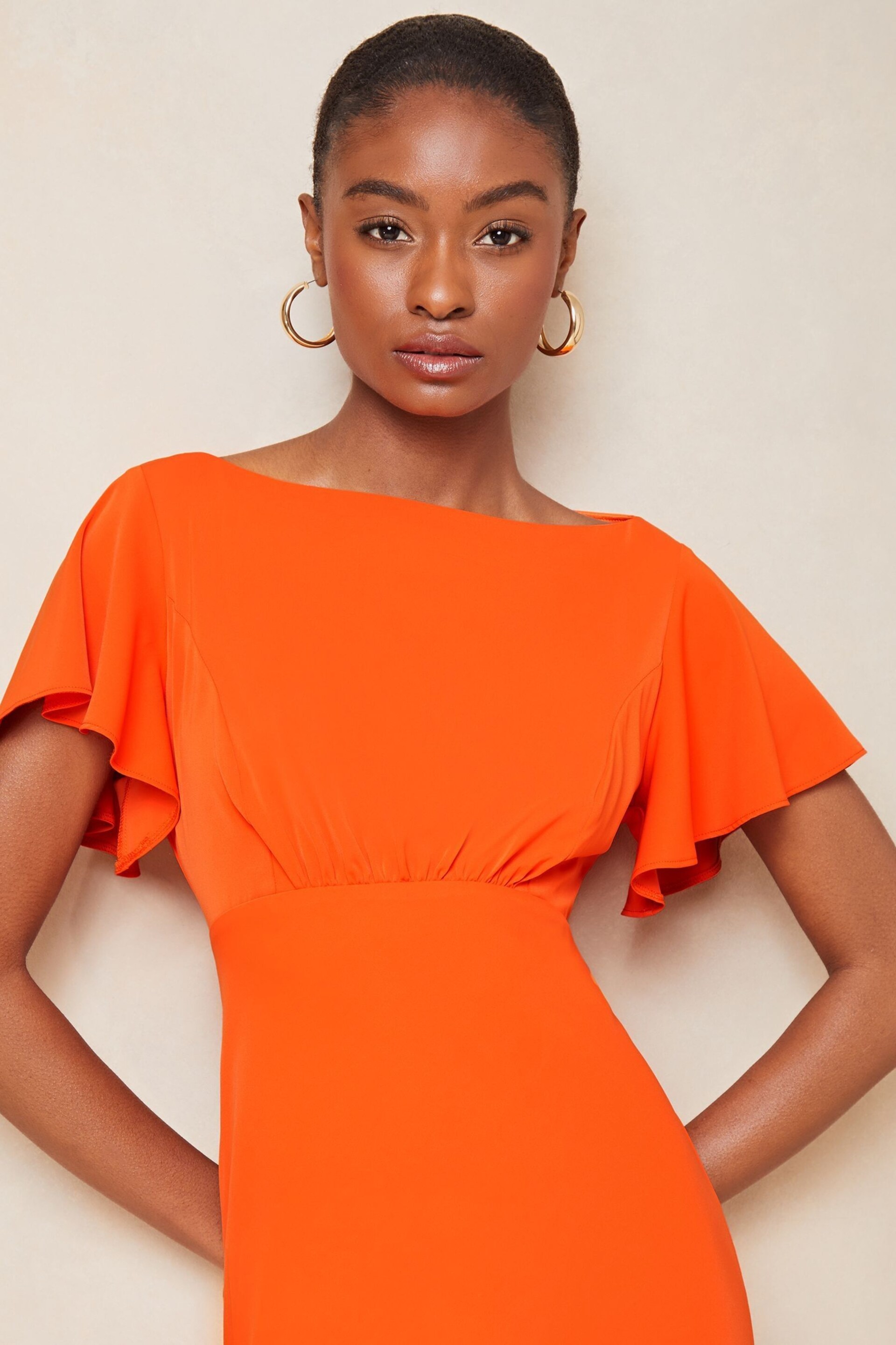 Lipsy Orange Flutter Sleeve Underbust Midi Dress - Image 4 of 4