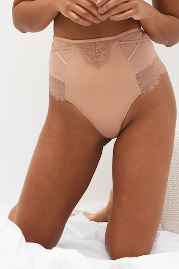 Black/Nude Thong Tummy Control Lace Knickers 2 Pack