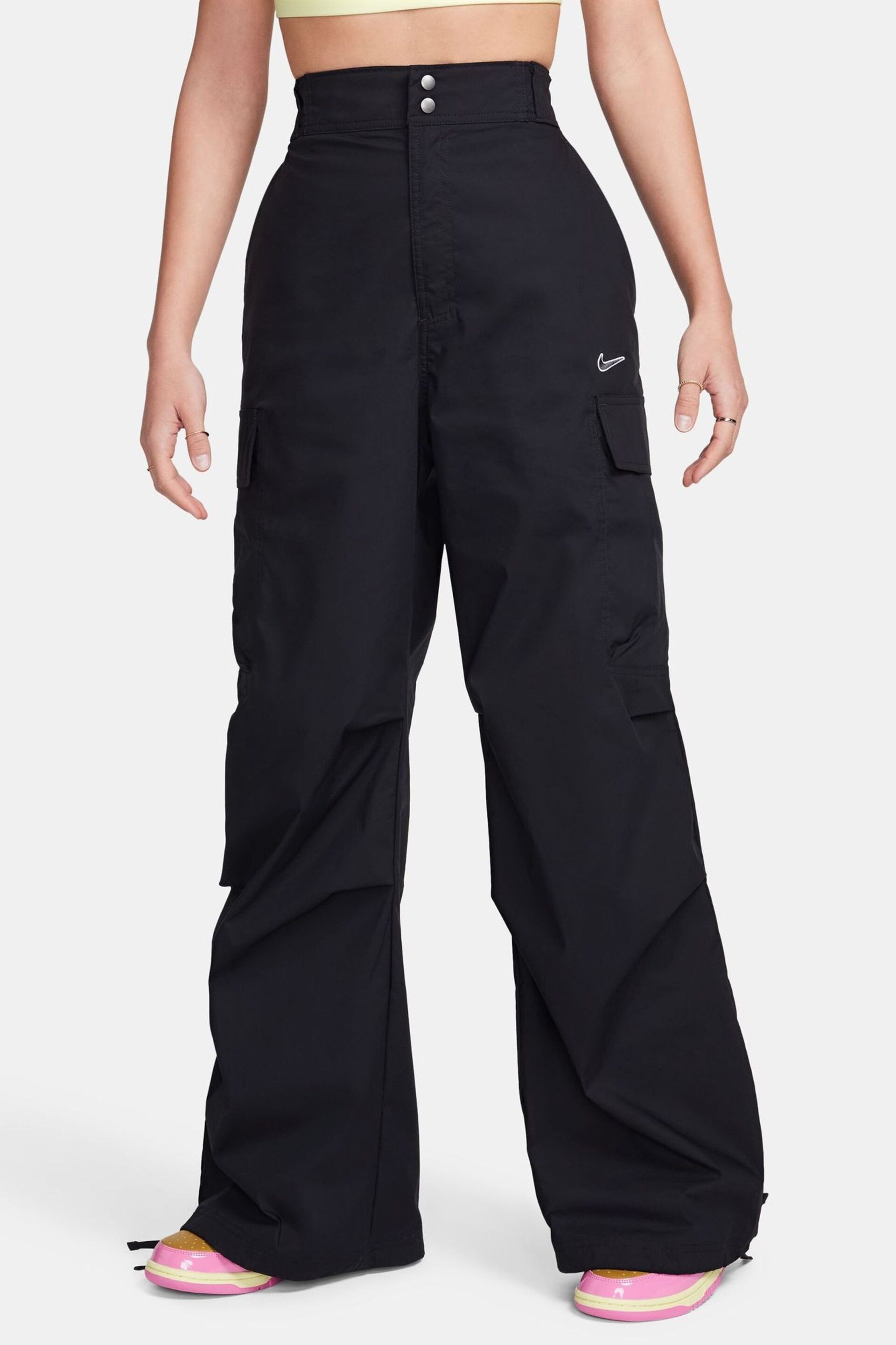 Nike Black High Rise Woven Oversized Trousers - Image 1 of 6