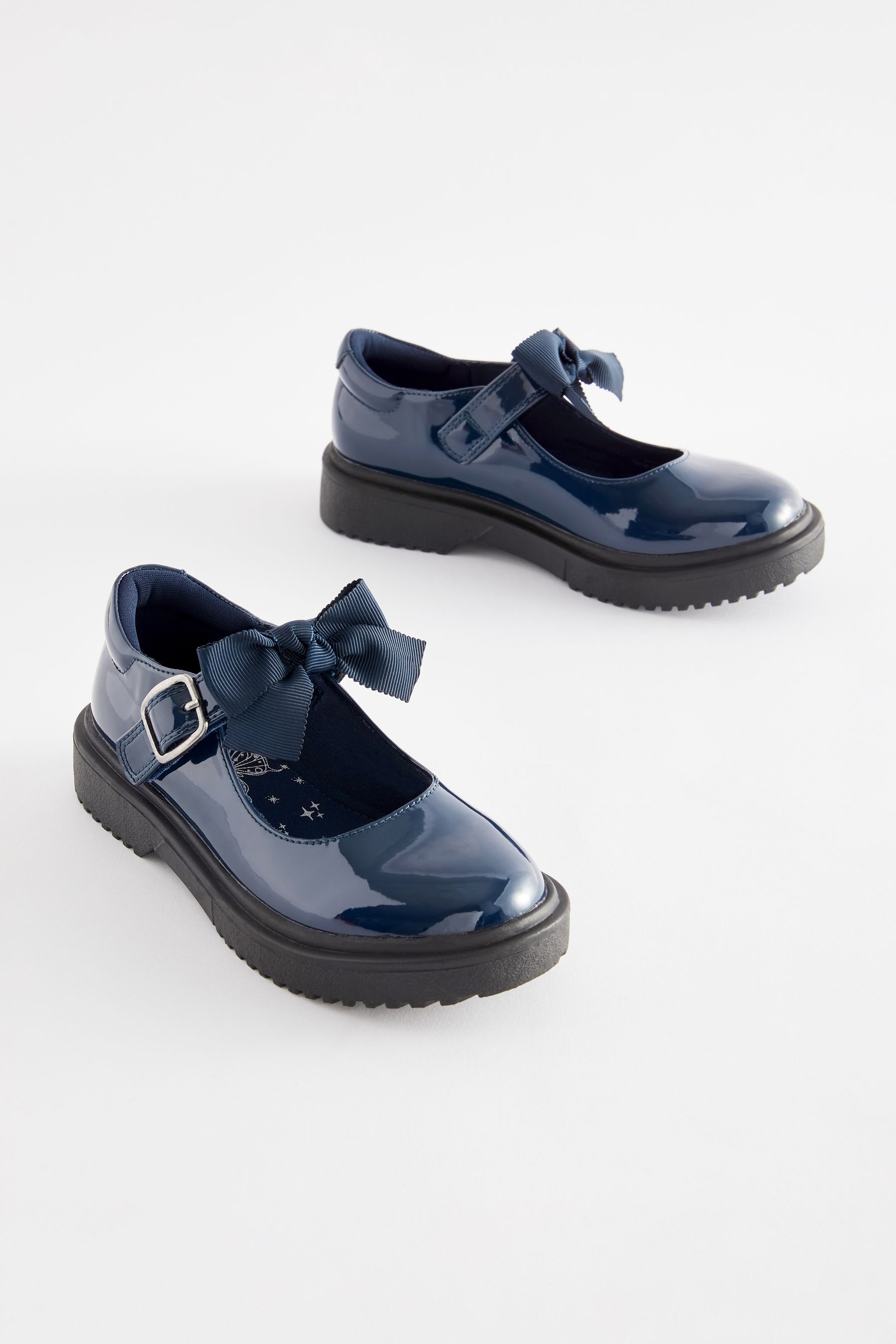 Buy Navy Patent Standard Fit F Bow Chunky Mary Jane School Shoes from Next Kuwait