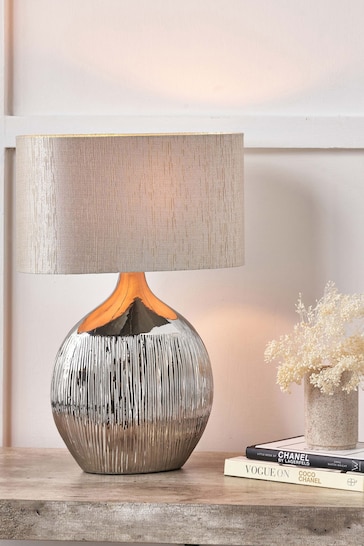 Pacific Silver Gemini Etched Ceramic Table Lamp